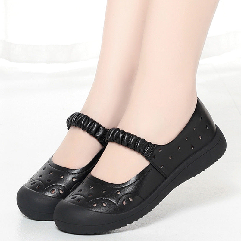 Damen Komfortable Ballerinas mit perforierter Oberfläche und elastischem Riemen EB