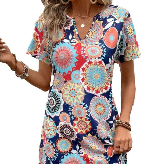 Damen Casual Kleid mit floralen Mustern und einem eleganten V-Ausschnitt EB
