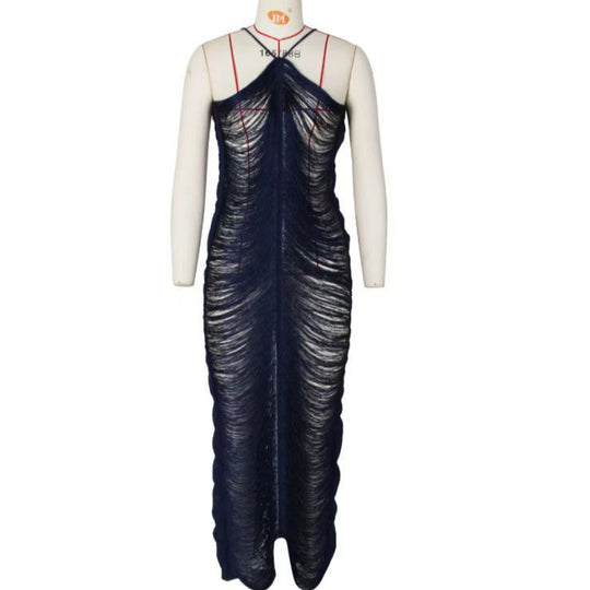 Damen Langkleid mit raffiniertem Schlitz und elegantem Kragen EB