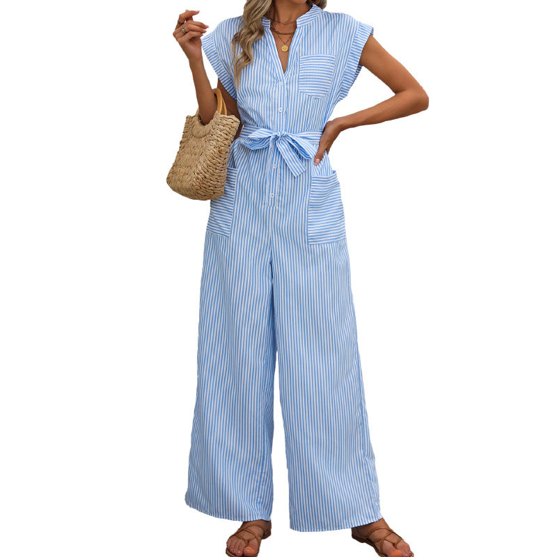 Damen Jumpsuit mit gerafftem Taillenband und praktischen Taschen EB