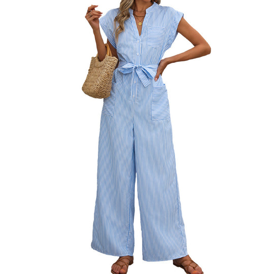 Damen Jumpsuit mit gerafftem Taillenband und praktischen Taschen EB