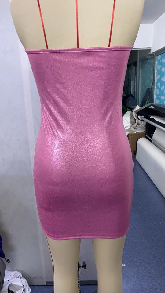 Damen figurbetontes Mini Kleid mit dehnbarem Glitzerstoff EB