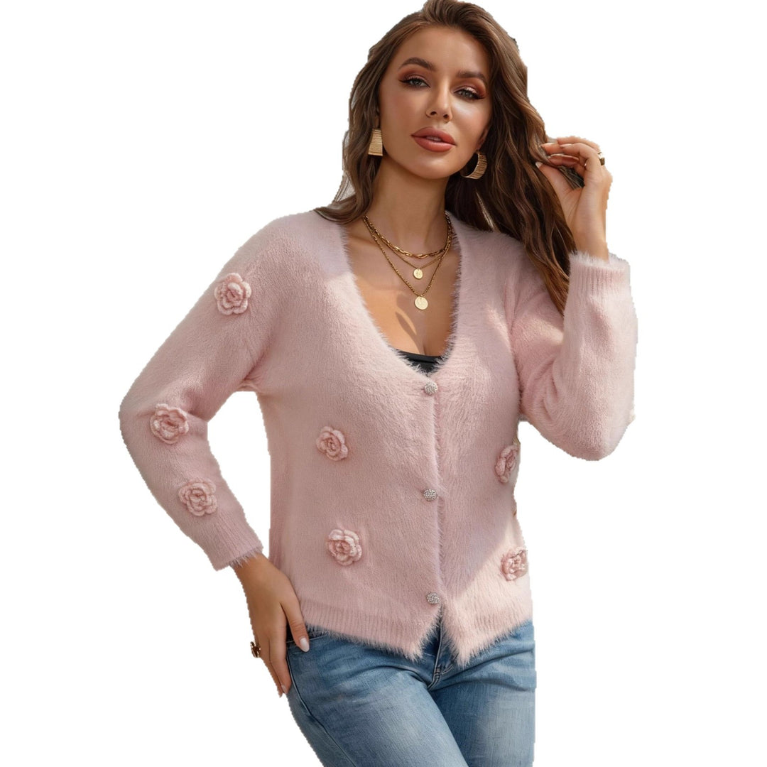 Damen weiche Strickjacke mit floralem Design EB