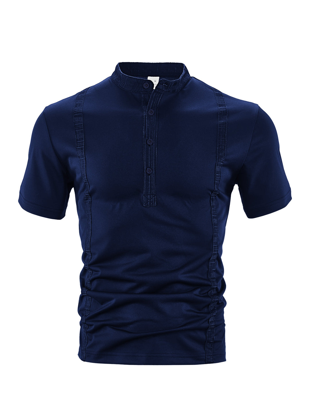 Herren nan Kurzarm-Stehkragenshirt mit verdeckter Knopfleiste, Zierpaspeln und figurbetonter Silhouette EB