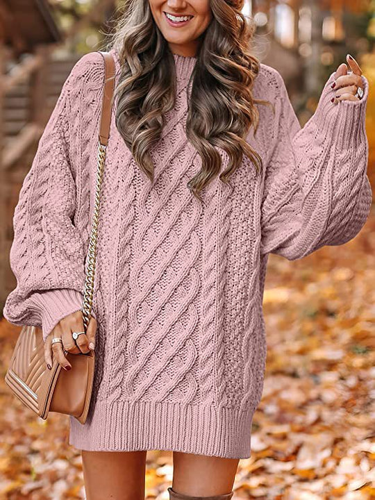 Damen Grobstrickpullover mit voluminösen Ärmeln und elegantem Zopfmuster EB