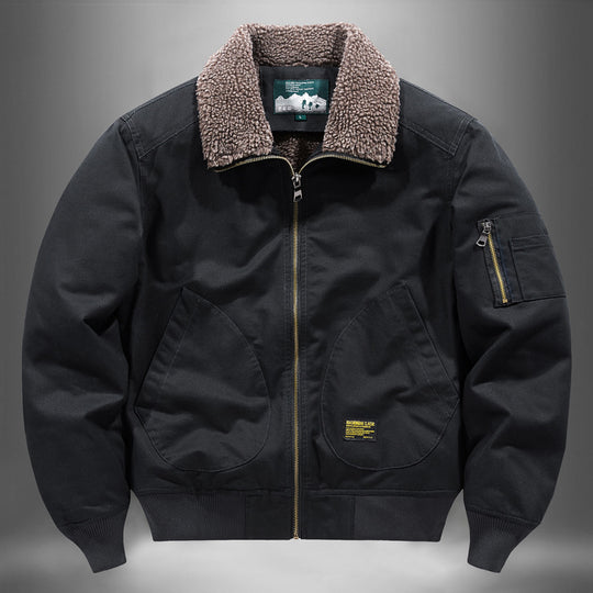 Men's  sherpa-lined canvas flight jacket with ribbed trims and interior stash pockets EB