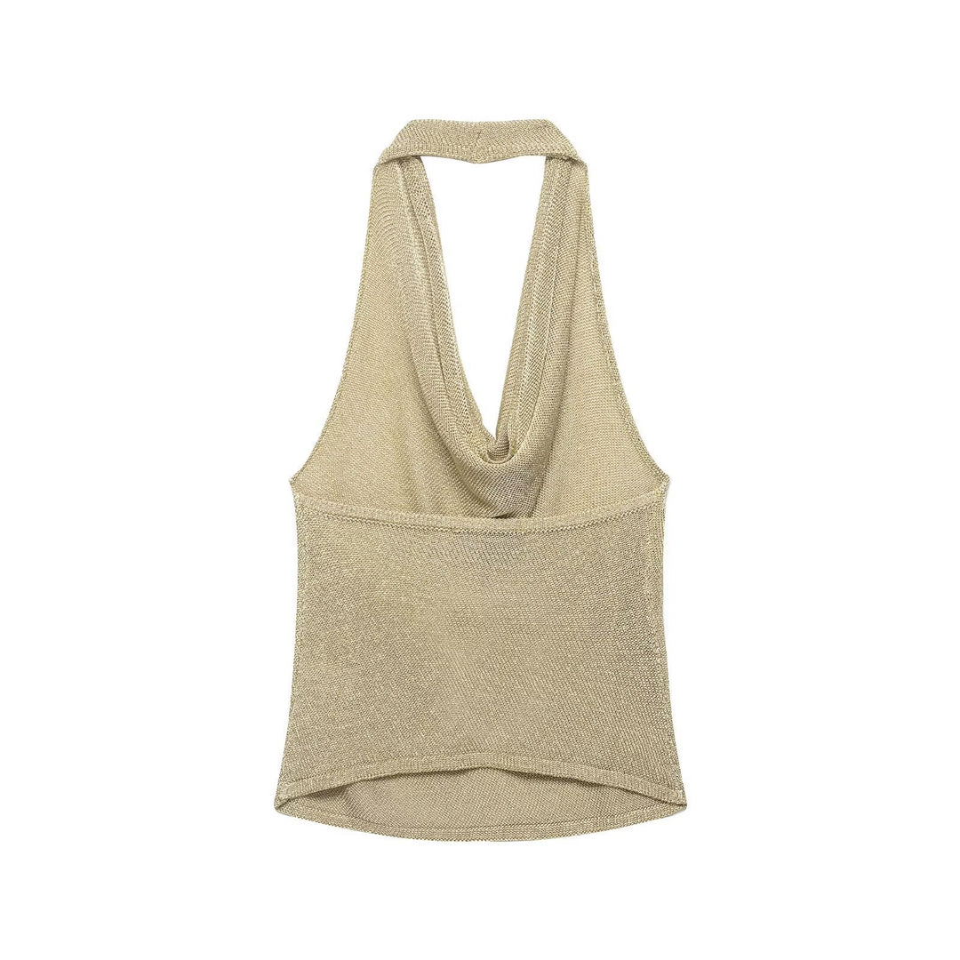 Damen Haltertop mit elegantem Wasserfall-Ausschnitt und schimmernden Akzenten EB
