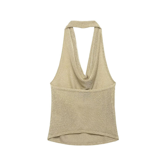 Damen Haltertop mit elegantem Wasserfall-Ausschnitt und schimmernden Akzenten EB