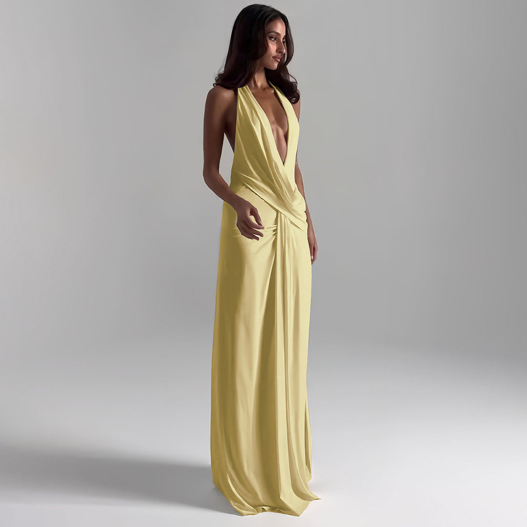 Damen elegantes Wickelkleid mit tiefem V-Ausschnitt und fließendem Stoff EB