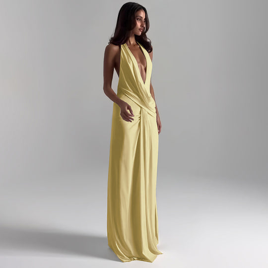 Damen elegantes Wickelkleid mit tiefem V-Ausschnitt und fließendem Stoff EB