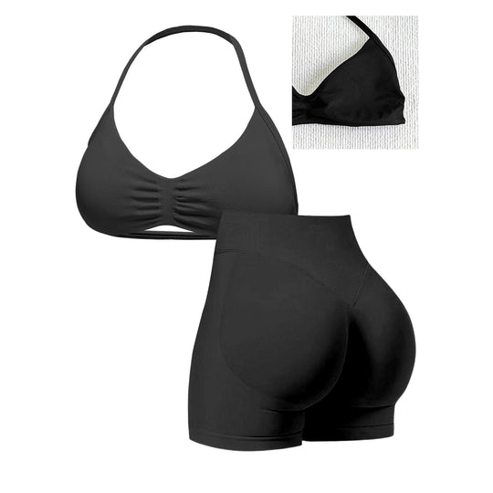 Damen Sport-Bikini-Oberteil mit hoch geschnittenen Shorts und nahtlosem Design EB