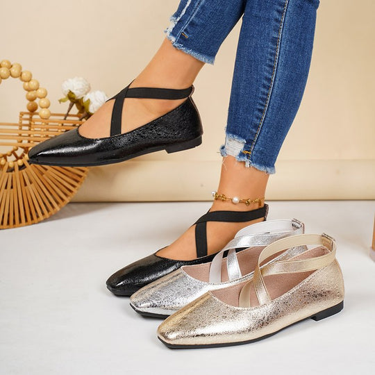 Damen Elegante und bequeme Ballerinas mit überkreuzten Riemen EB