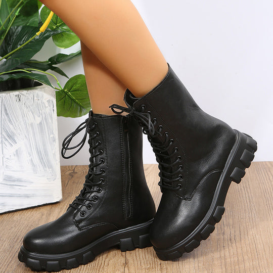 Damen Schnürboots mit robustem Plateau und seitlichem Reißverschluss EB