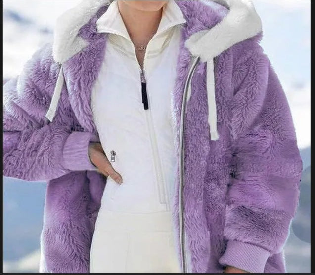 Damen Kuschelige Kunstpelzjacke mit Kapuze EB