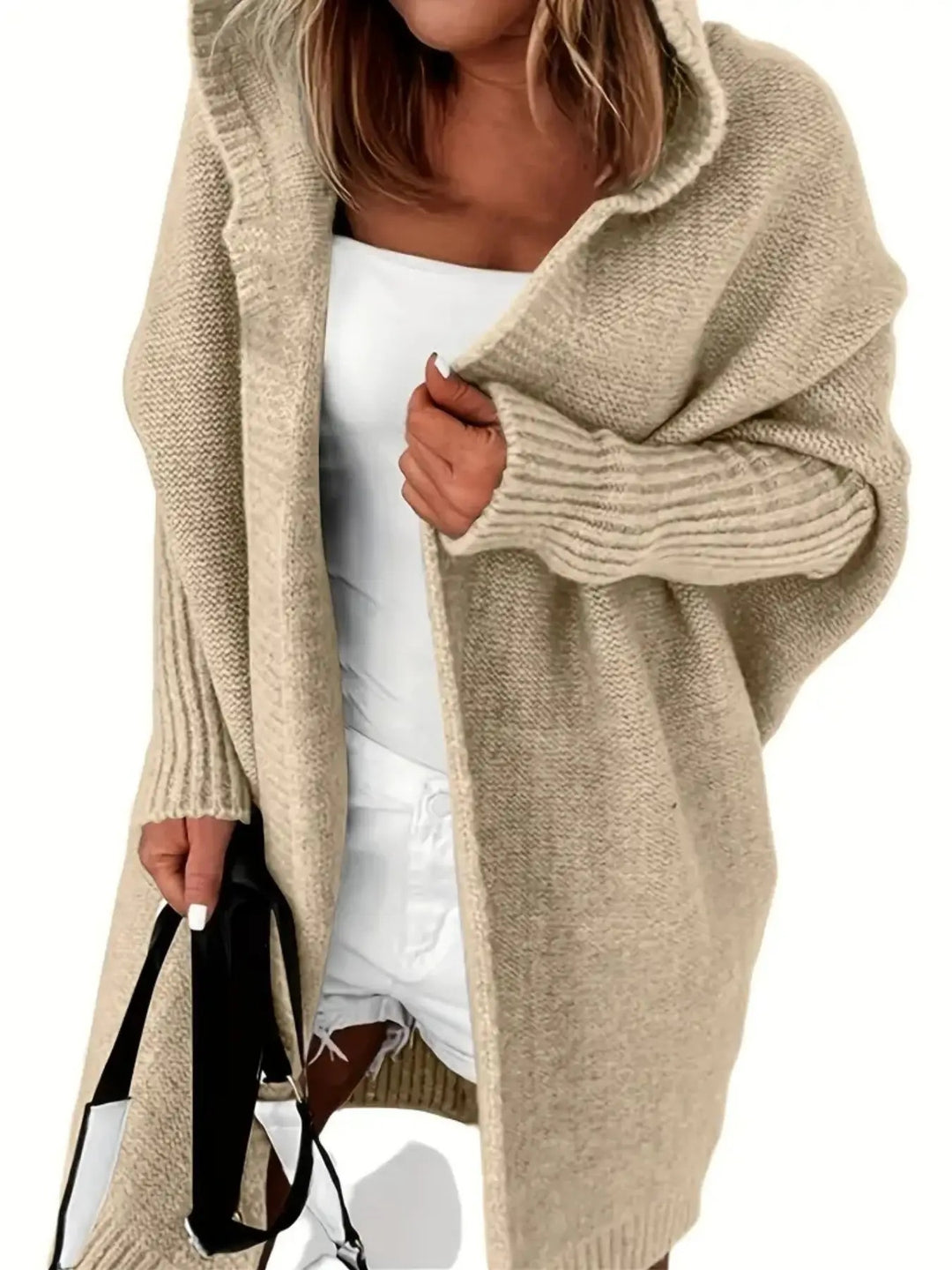Damen Kuschelige Strickjacke mit Kapuzen und weit geschnittenem Design EB