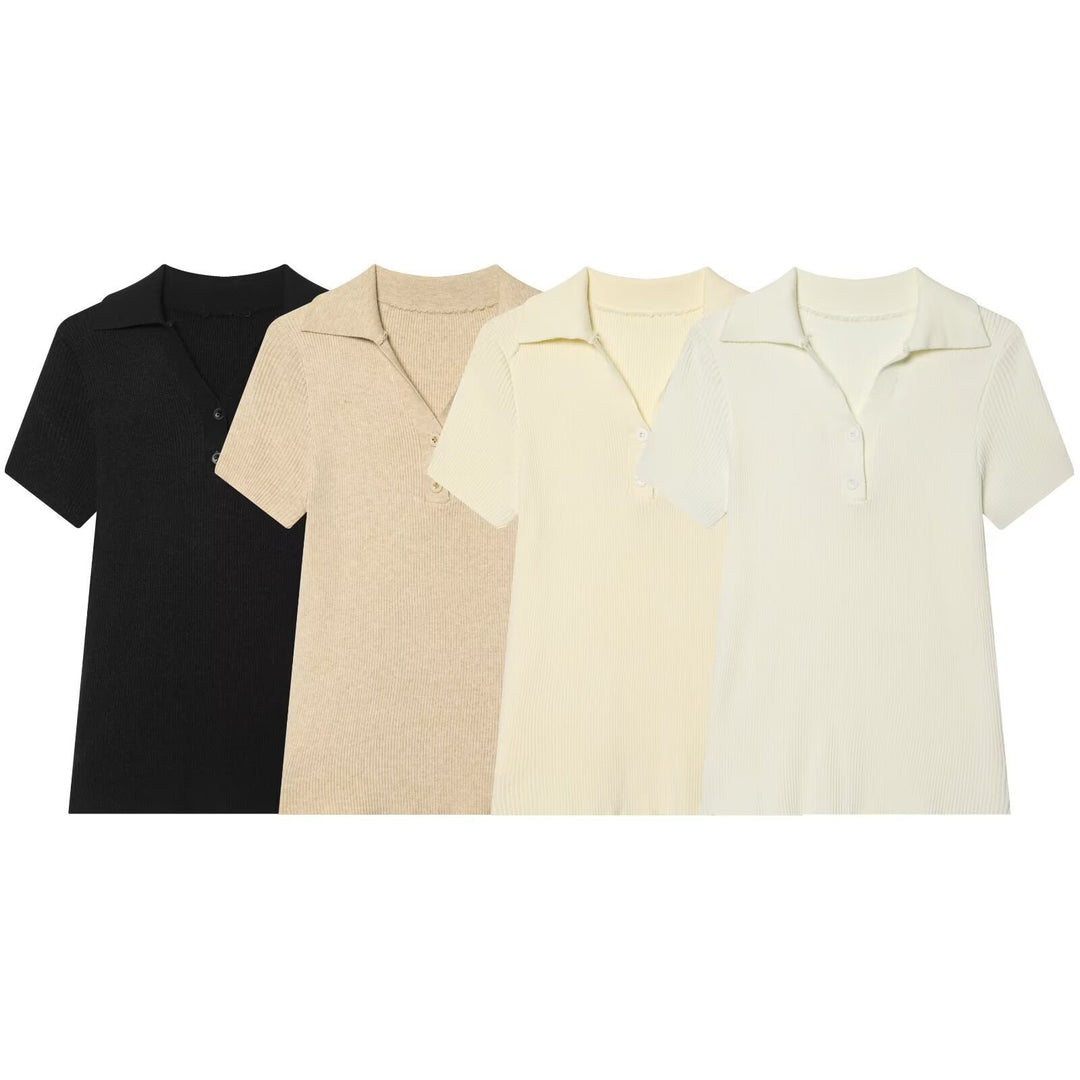 Damen kurzärmliges Poloshirt aus weichem Strickstoff EB