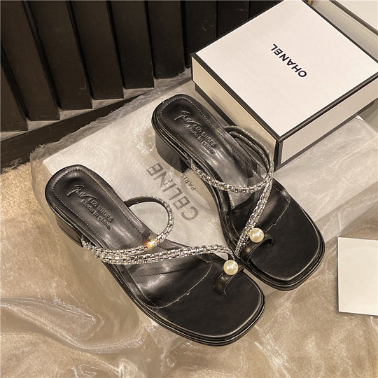 Damen Glamouröse Sandalen mit funkelnden Details und komfortablem Blockabsatz EB