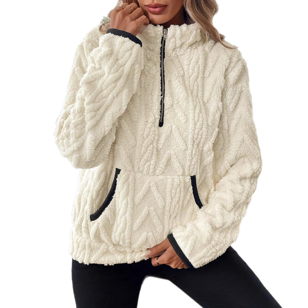 Damen modischer Fleece-Pullover mit halbem Reißverschluss und Taschen EB