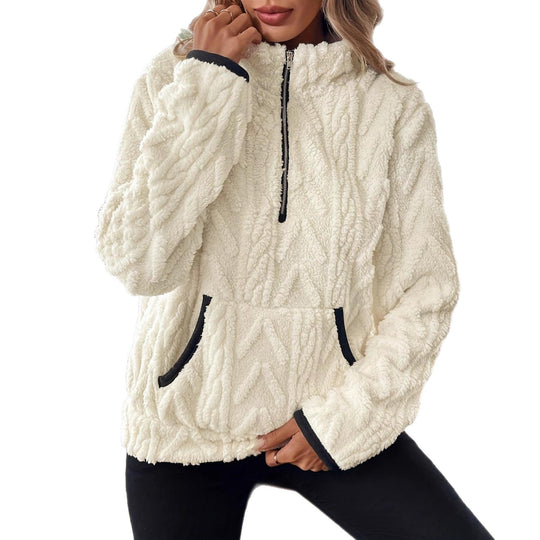 Damen modischer Fleece-Pullover mit halbem Reißverschluss und Taschen EB