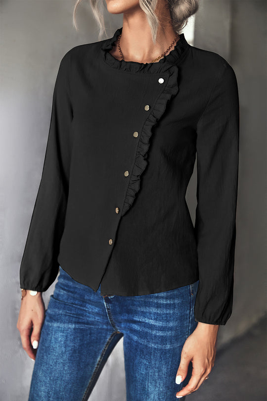 Damen Bluse mit Rüschendetails und dekorativer Knopfleiste EB
