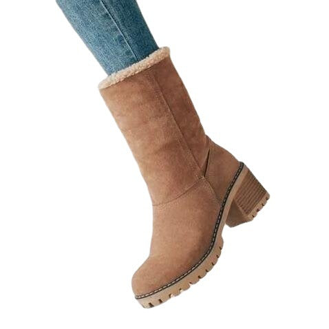 Damen elegante Winter-Stiefeletten mit wolligem Kragen EB