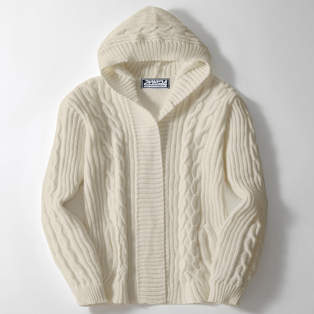 Herren Grobstrickjacke mit weitem Kragen und Kabelmuster EB