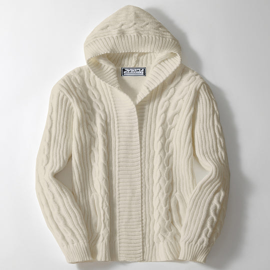 Herren Grobstrickjacke mit weitem Kragen und Kabelmuster EB