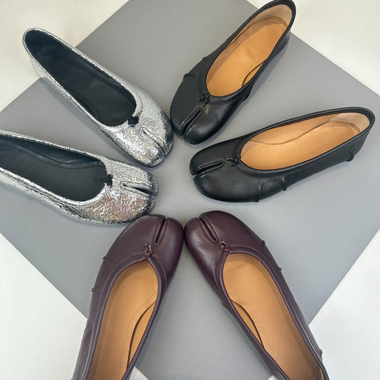 Damen Mokassin Balletschuhe mit einzigartiger Zehenform und glänzender Oberfläche EB