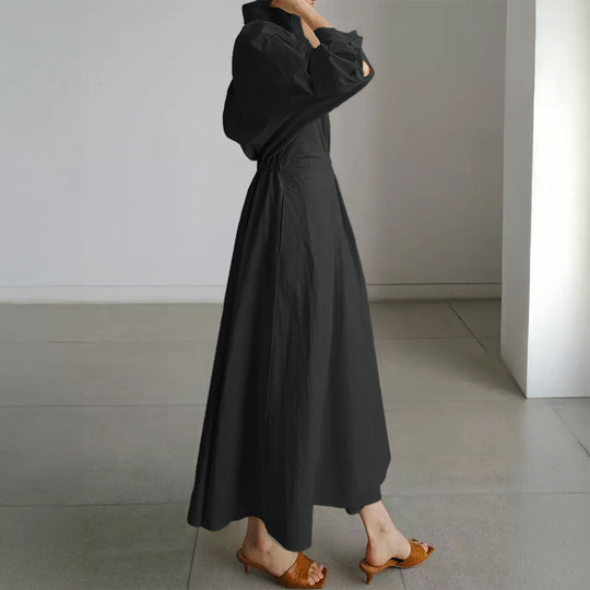 Damen nan tailliertes Hemdblusenkleid mit kastigem Kragen, mittellangen Ärmeln, Seitentaschen und ausgestelltem Tellerrock EB