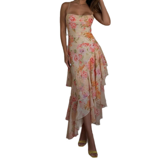 Damen florales Maxikleid mit Rüschendetails EB