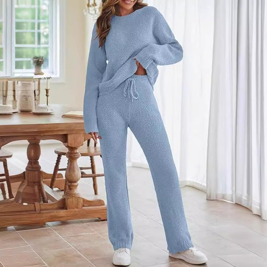 Damen nan kuscheliges Lounge-Set mit Oversize-Pullover und Kordelzughose EB