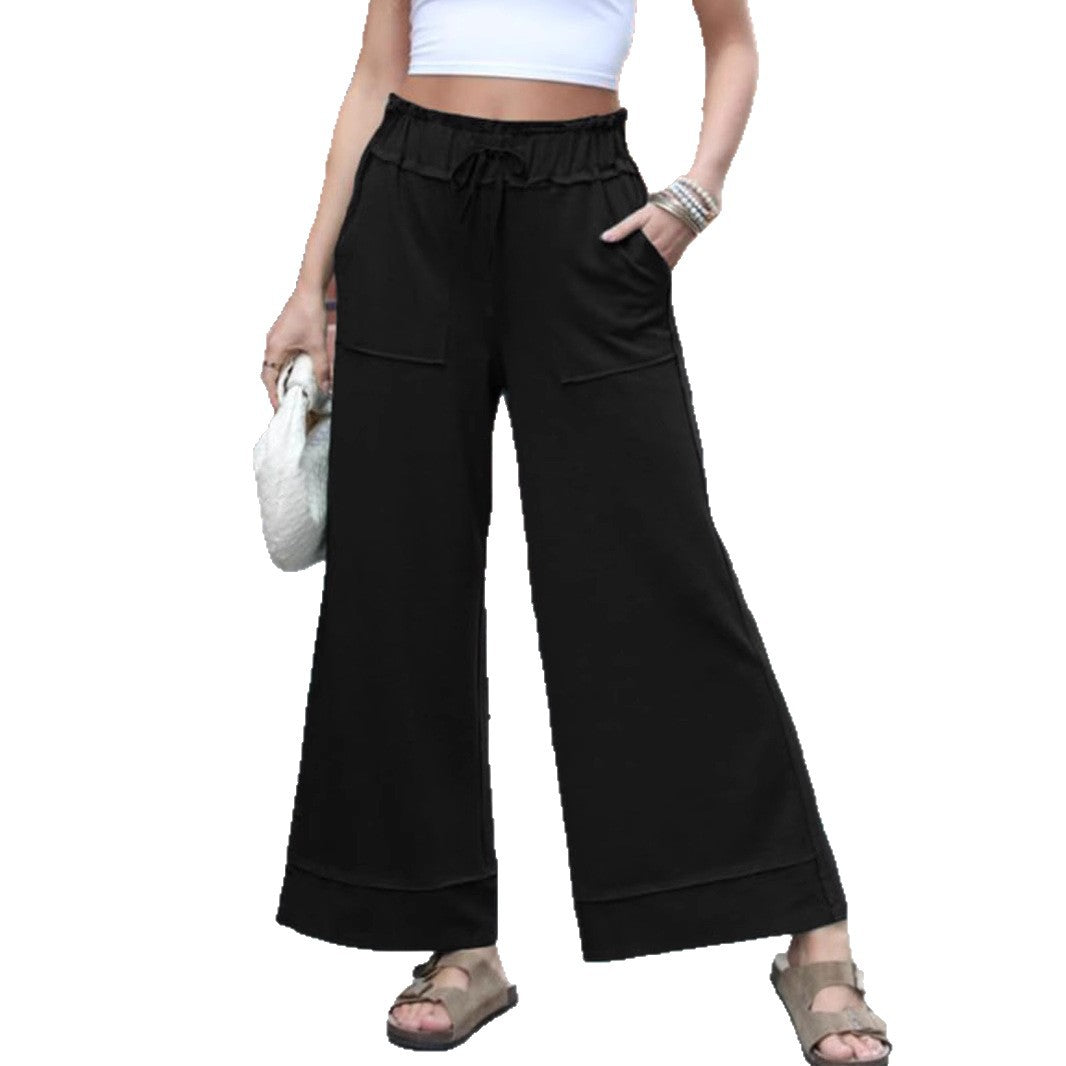 Damen Modische Palazzo-Hose mit elastischem Bund und praktischen Taschen EB