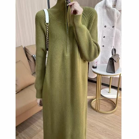 Damen Strickkleid mit Zipper und Rippenstruktur EB