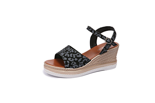 Damen  Espadrille-Keilpantoletten mit geflochtenem Bastplateau und verstellbarem Knöchelriemen EB