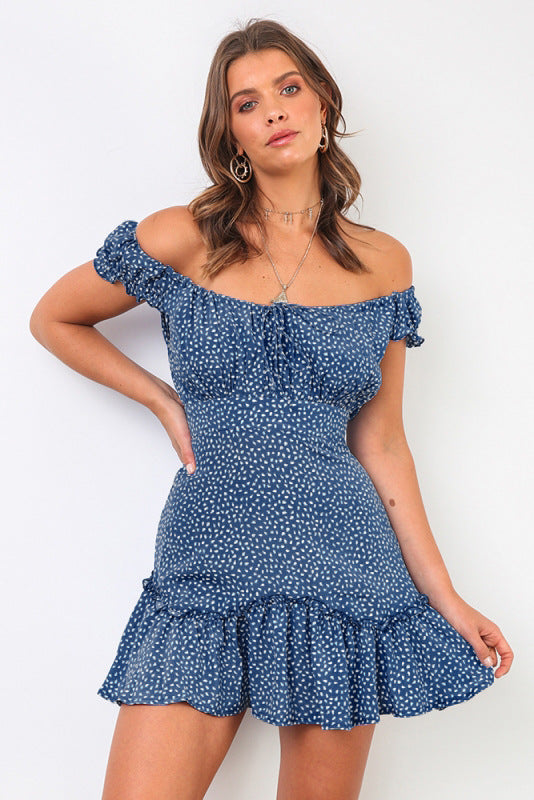 Damen Off-Shoulder Minikleid mit Rüschendetails und elastischem Bund EB