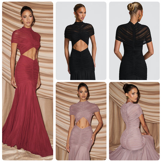Damen Elegantes Abendkleid mit innovativem Cut-Out-Design und gefaltetem Stoff EB