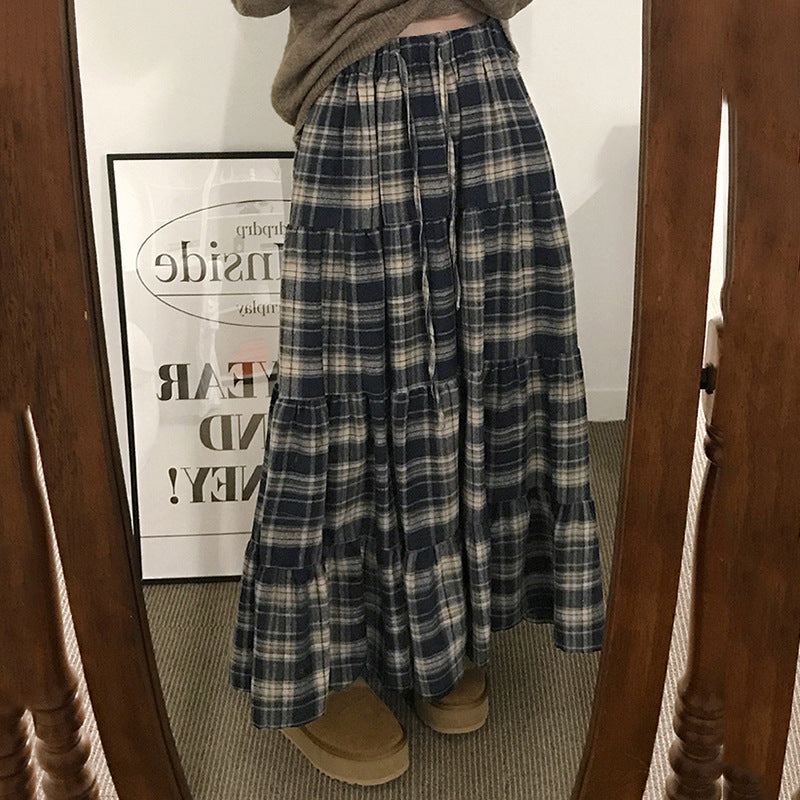 Damen Langer, karierter Maxi-Rock im Lagenlook EB
