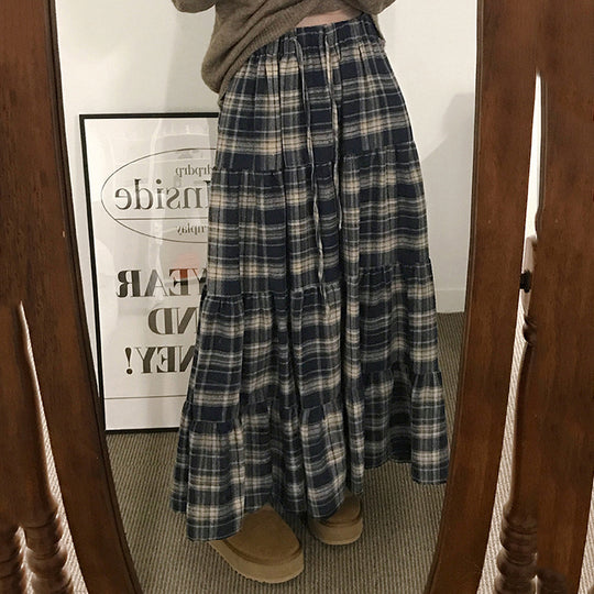 Damen Langer, karierter Maxi-Rock im Lagenlook EB