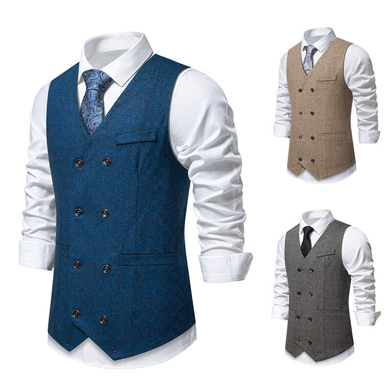 Herren Elegante Weste mit doppelter Knopfleiste und feinem geometrischen Muster EB