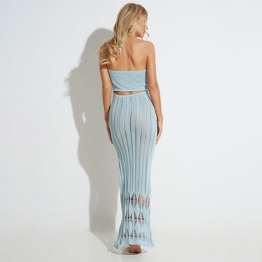 Damen gehäkeltes Maxi-Strandkleid mit Cut-Out-Design EB