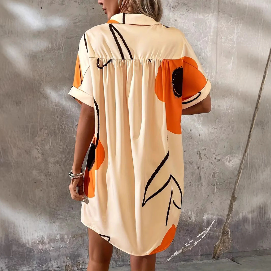 Damen Hemdblusenkleid mit floralem Druck und Knopfleiste EB