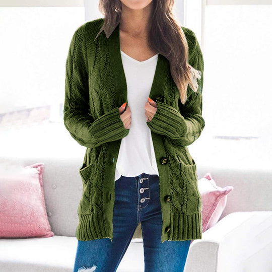 Damen Strickjacke mit strukturiertem Zopfdesign und praktischen Taschen EB