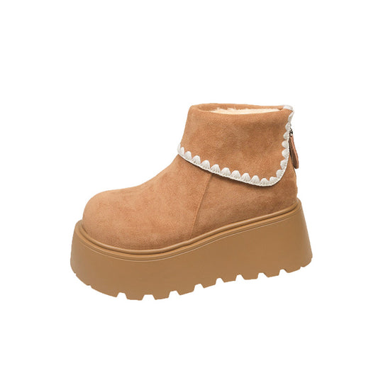 Damen Plattformstiefel mit warmem Innenfutter und dekorativem Abschlusssaum EB