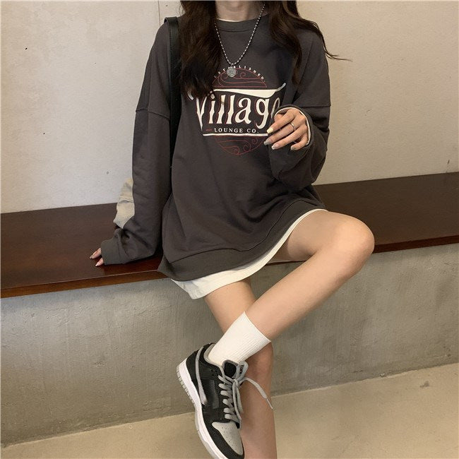 Damen lässiger Oversized Pullover mit kreativem Druck und bequemen, atmungsaktiven Materialien EB