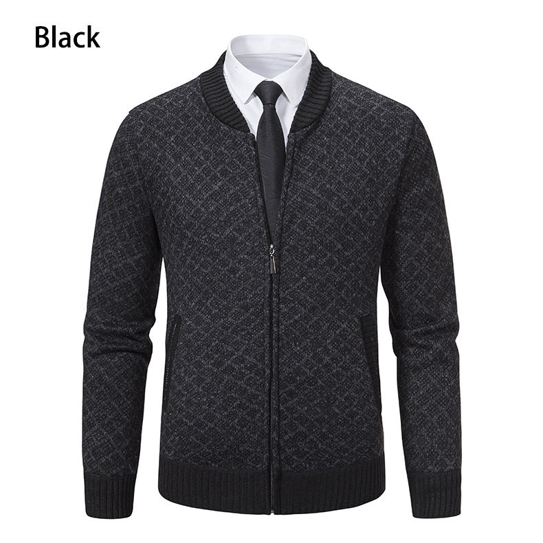 Herren modische Strickjacke mit modernem Zopfmuster und Reißverschluss EB