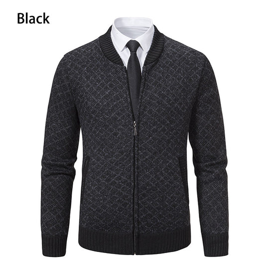 Herren modische Strickjacke mit modernem Zopfmuster und Reißverschluss EB
