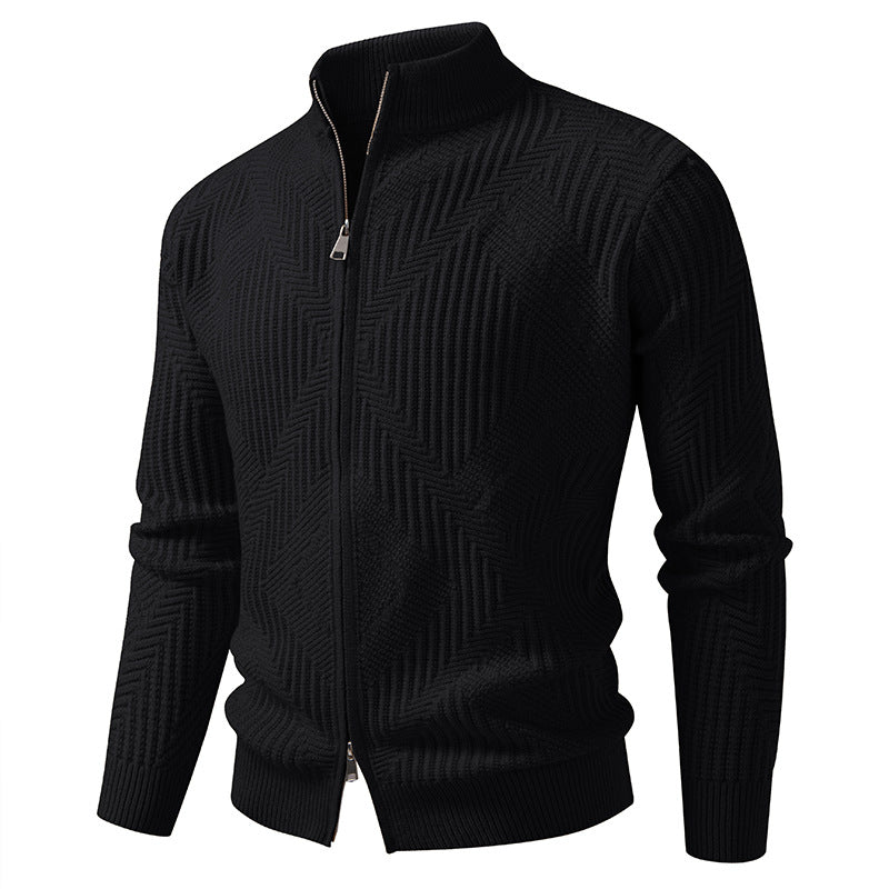 Herren nan Reißverschluss-Cardigan mit geometrischem Fischgrätstrick und Stehkragen EB