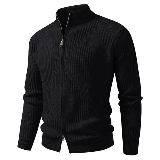 Herren nan Reißverschluss-Cardigan mit geometrischem Fischgrätstrick und Stehkragen EB