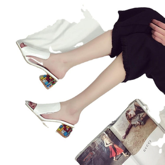 Damen Offene Mules mit dekorativem Blockabsatz und elegantem Obermaterial EB
