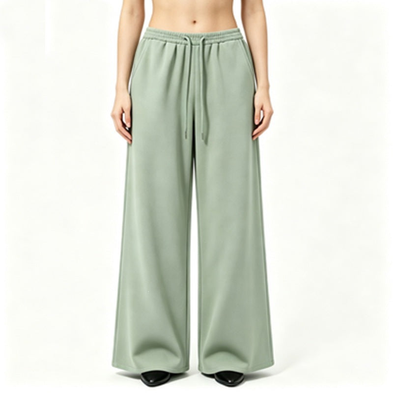 Damen nan weite High-Waist Loungehose mit elastischem Bund, Kordelzug und fließendem Jersey EB